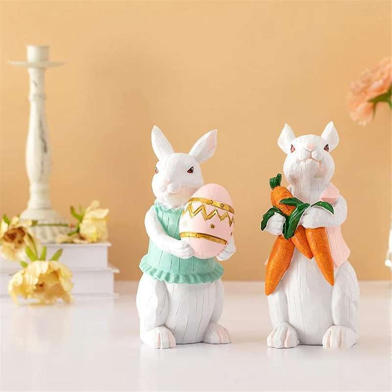 B Easter Resin Bunny Statues Decoration for Home Funny Rabbit Spring Summer Table Figurines