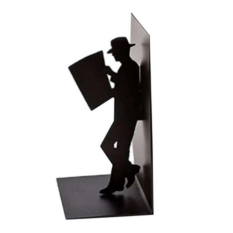B Iron Figure Bookends Reading Book Support Retro Non-Skid Book Ends Stoppers for Shelves Home Offic