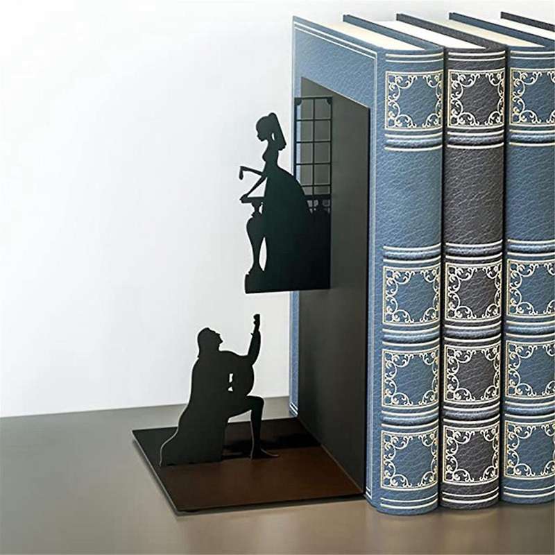 B Iron Figure Bookends Reading Book Support Retro Non-Skid Book Ends Stoppers for Shelves Home Offic