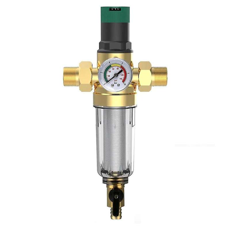 Backwash Filter with Pressure Regulator and Pressure Gauge, 3/4 Inch House Connection, Reusable Pres