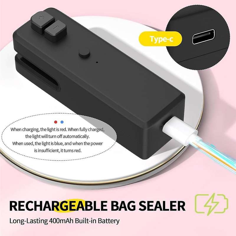Bag Sealer , 3 in 1 Mini Bag Sealer Heat Seal with Cutter &Magnet,Rechargeable Mini Chip Bag Vacuum