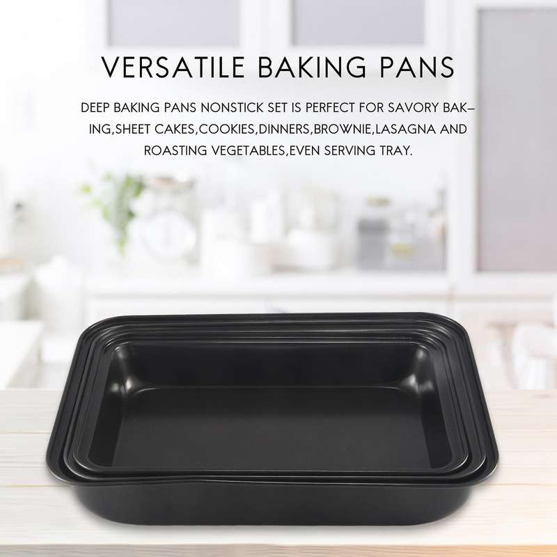 Baking Deep Baking Pans Nonstick Set, Cookie Baking , Bakeware Rectangle Cake for Oven, 3 Piece