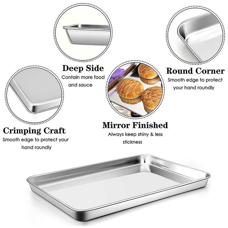 Baking Cookie Sheet Set of 2, Stainless Steel Baking Sheets Pan Oven Tray, 16X12X1Inch, Mirror Fini