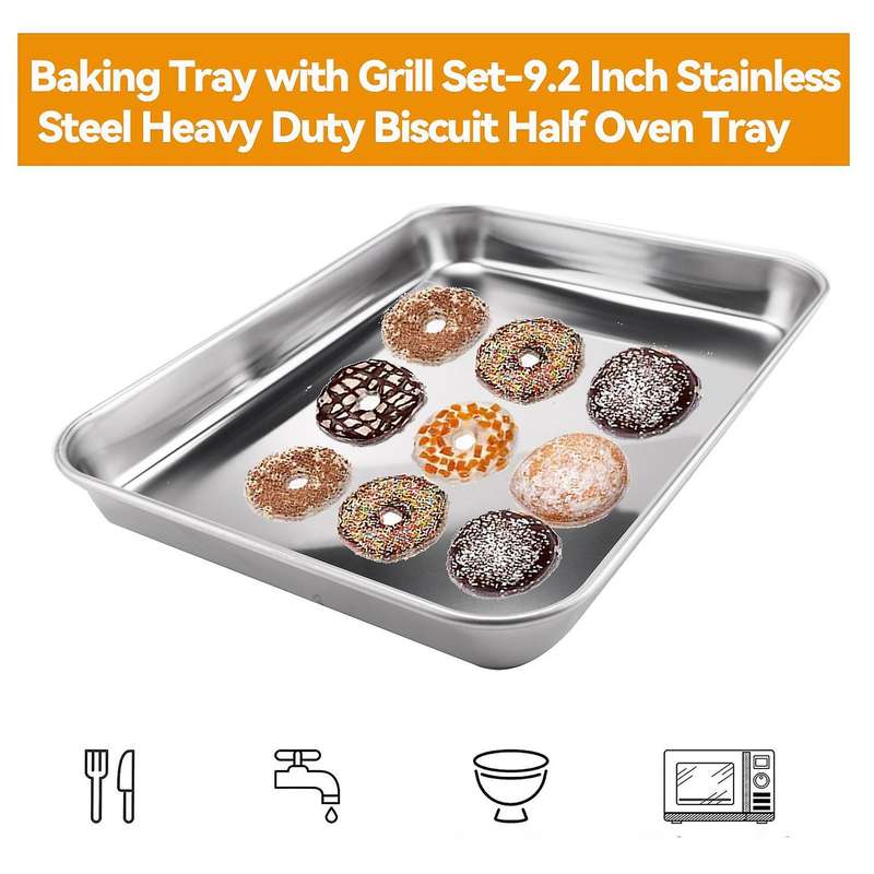 Baking Tray with Grill Set-9.2 Inch Stainless Steel Heavy Duty Biscuit Half Oven Tray
