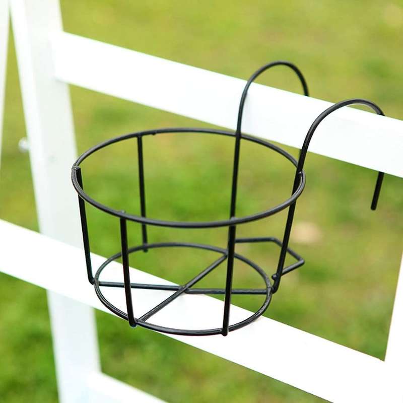 Balcony Flower Stand European Style Wrought Iron Railing Potted Hanging Sill Wall Mount(black)