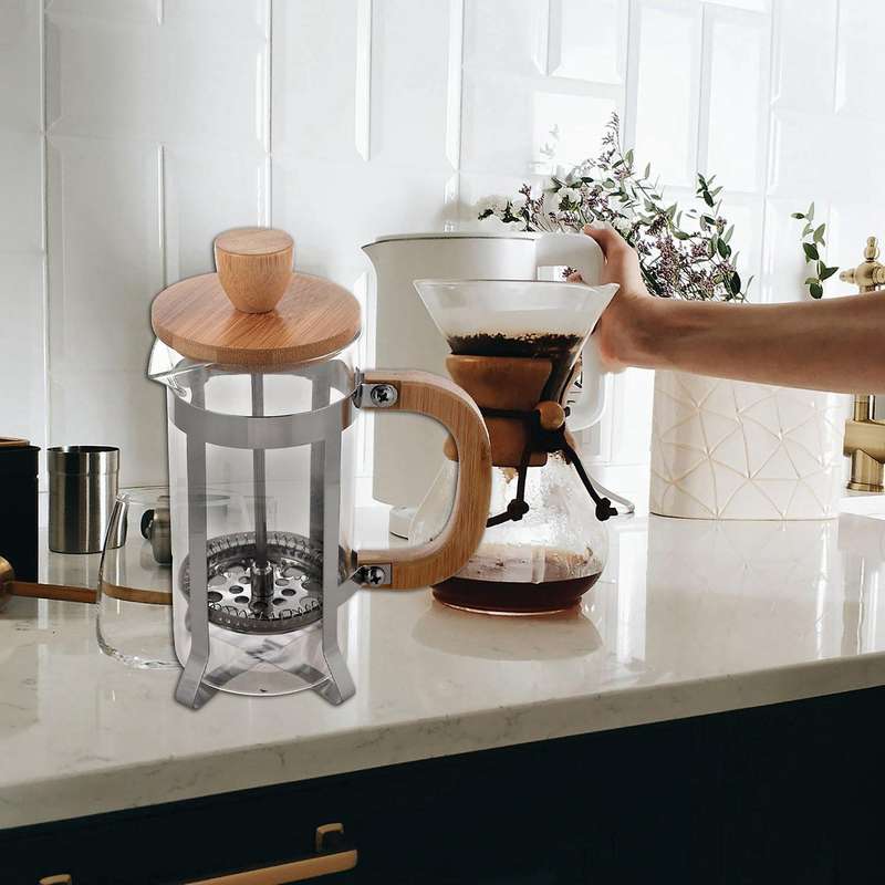 Bamboo Cover Coffee Plunger Tea Maker Percolator Filter Glass Teapot