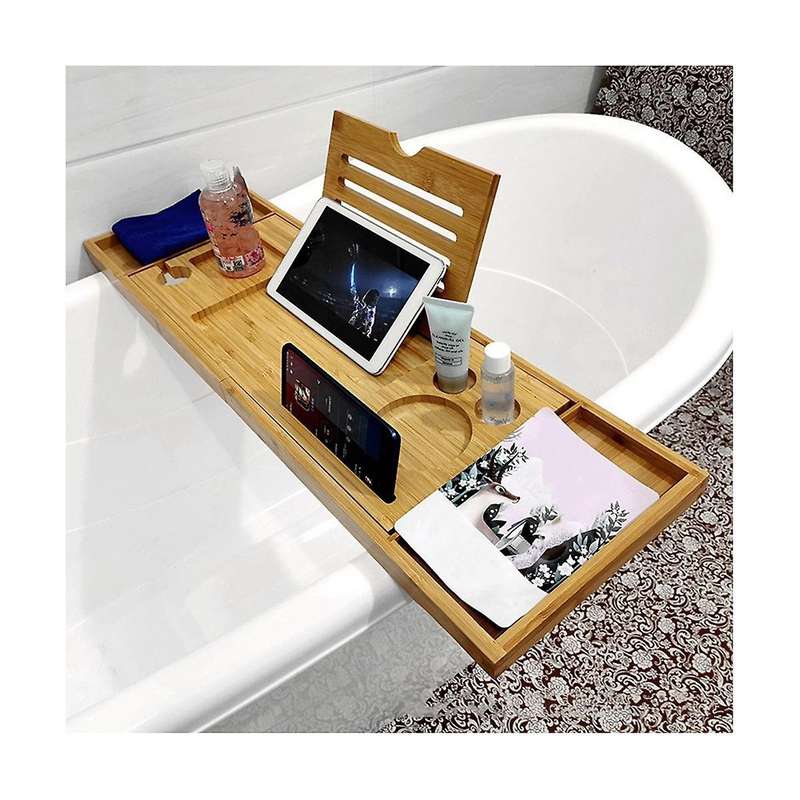 Bamboo Bathtub Tray for Tub,adjustable Bathroom Bathtub Organizer with Book Tablet Wine Glass Cup To