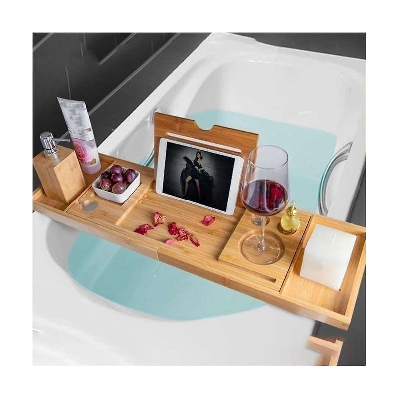 Bamboo Bathtub Tray for Tub,adjustable Bathroom Bathtub Organizer with Book Tablet Wine Glass Cup To