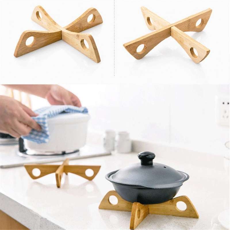 Bamboo Pot Stand Trivet Pan Rack Heat Insulation Anti-Heat Wooden Cup Dish Holder Kitchen Gadget