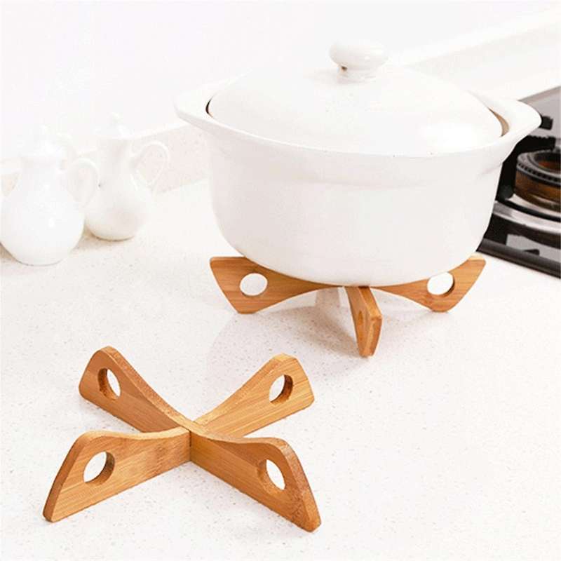 Bamboo Pot Stand Trivet Pan Rack Heat Insulation Anti-Heat Wooden Cup Dish Holder Kitchen Gadget