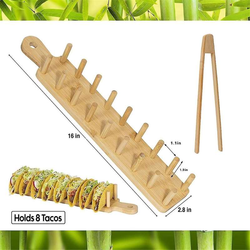 Bamboo Taco Tray with Holds 8, Taco Shell Holder Allows for Multi-use Food Tray Charcuterie Tray