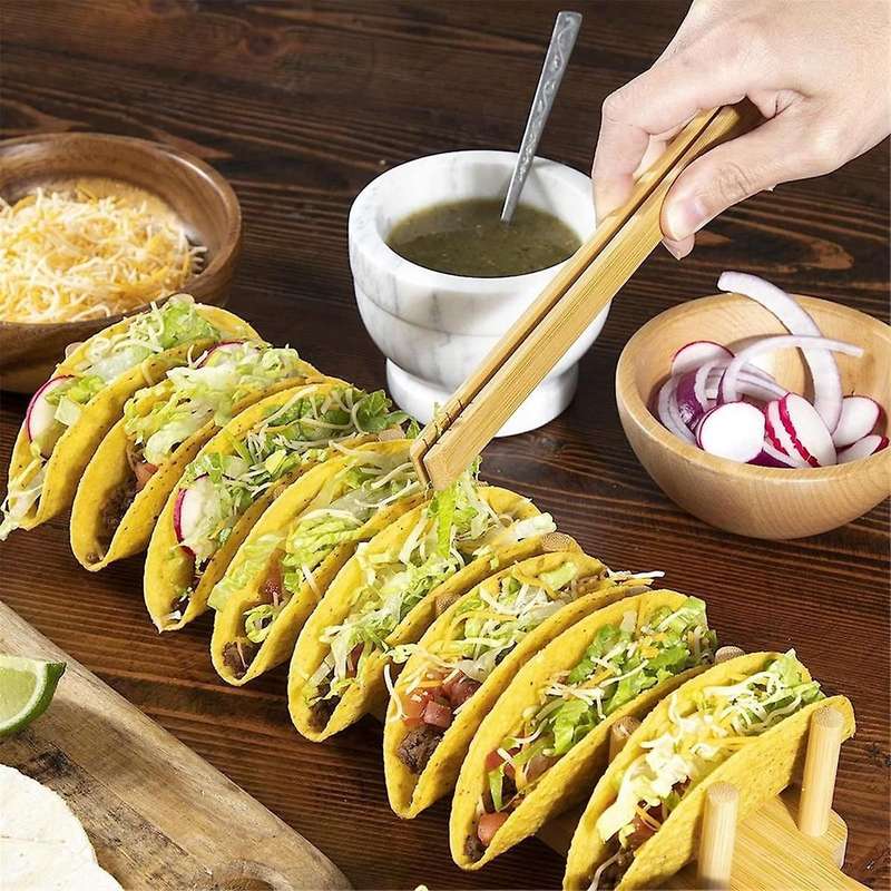 Bamboo Taco Tray with Holds 8, Taco Shell Holder Allows for Multi-use Food Tray Charcuterie Tray