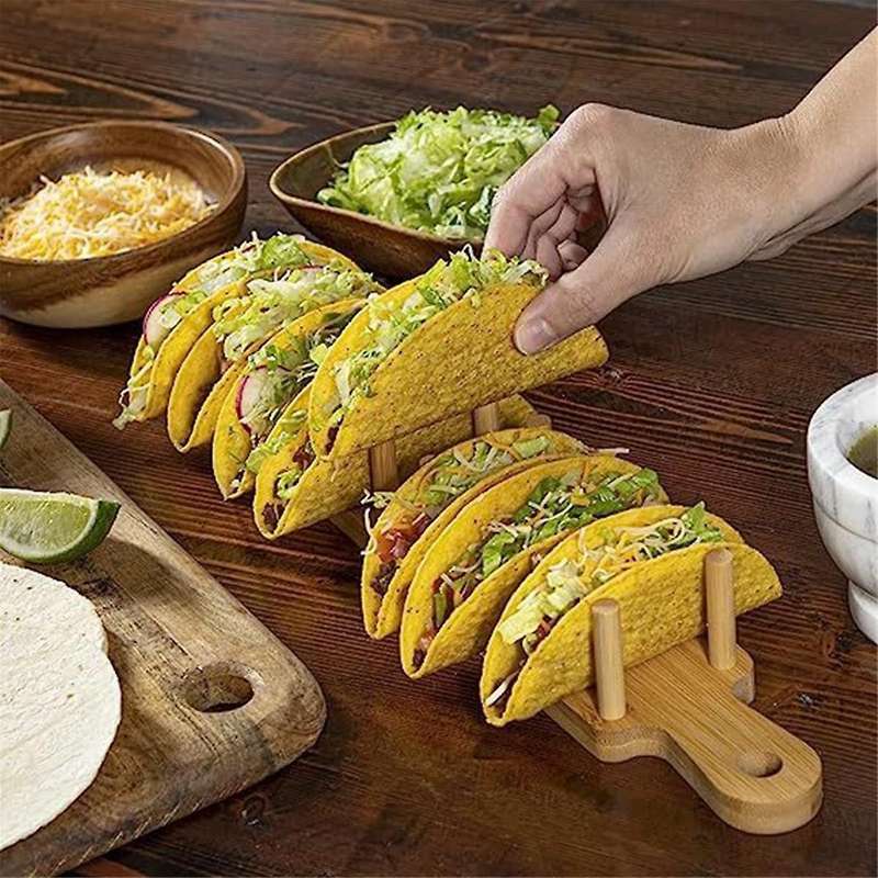 Bamboo Taco Tray with Holds 8, Taco Shell Holder Allows for Multi-use Food Tray Charcuterie Tray