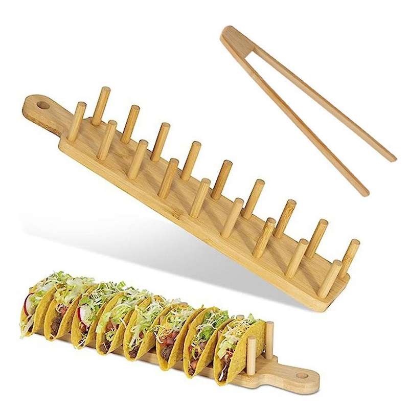 Bamboo Taco Tray with Holds 8, Taco Shell Holder Allows for Multi-use Food Tray Charcuterie Tray