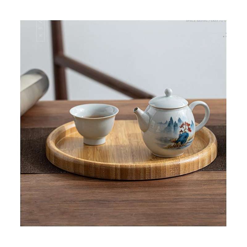Bamboo Round Tea Tray Tea Cake Tea Tray Tea Accessories Tea Service Plate for Tea