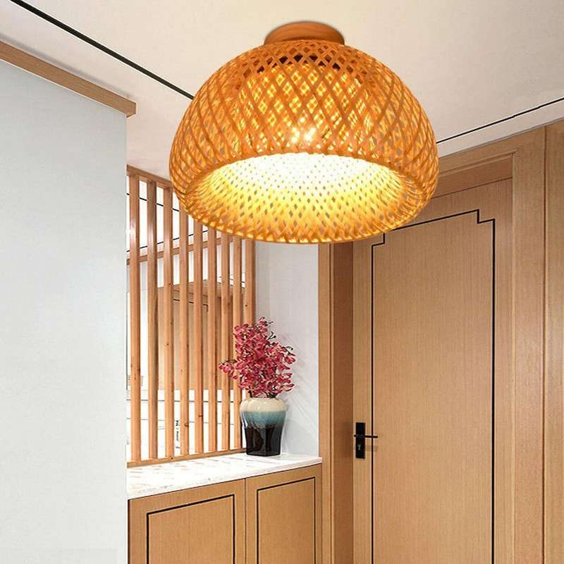 Bamboo Wicker Rattan Light Fixture Mount Hanging Ceiling Lamp for Living Room Bedroom Dining Room,3