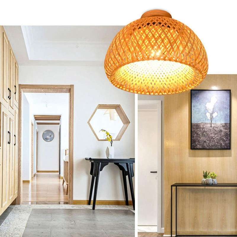 Bamboo Wicker Rattan Light Fixture Mount Hanging Ceiling Lamp for Living Room Bedroom Dining Room,3