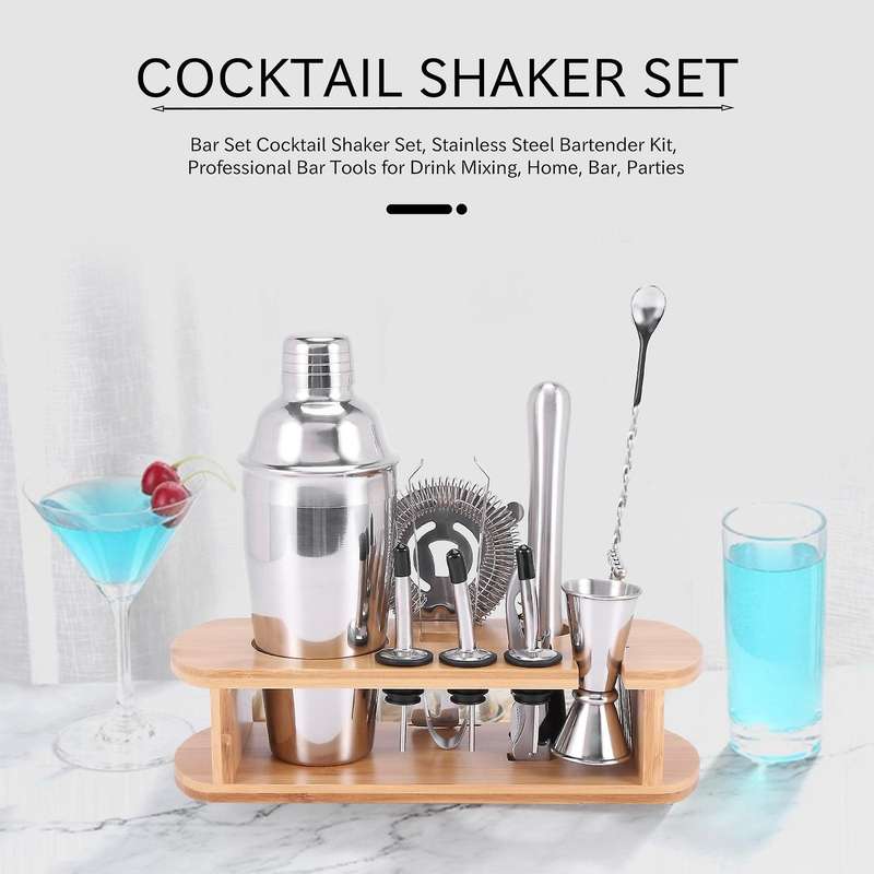 Bar Set Shaker Set, Stainless Steel Bartender Kit, Professional Bar for Drink Mixing, Home, Bar, Pa