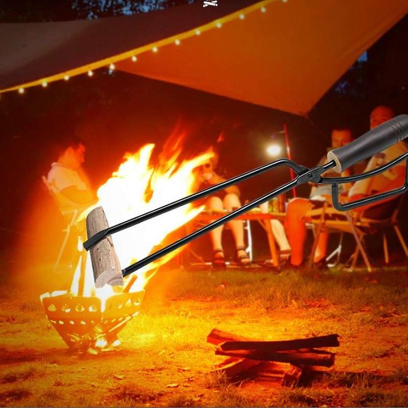 Barbecue Charcoal Clip Iron Wooden Handle Anti-Scalding Outdoor Camping Barbecue Bonfire Stove Firep