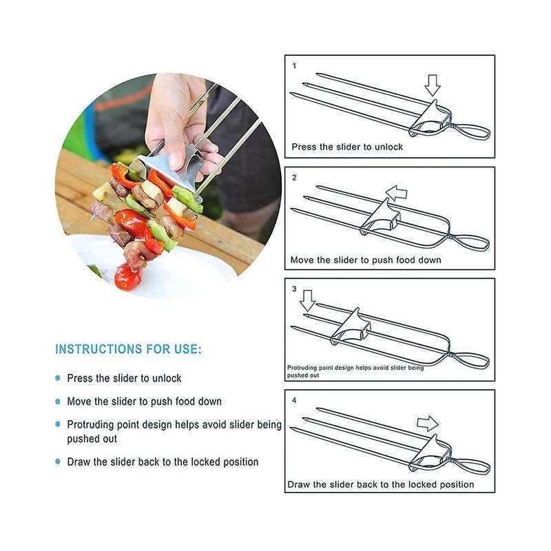 Barbecue Skewers Stainless Steel for Grill Outings Cooking Tools,2-pack Set 14inch Bbq Shish Kabob S