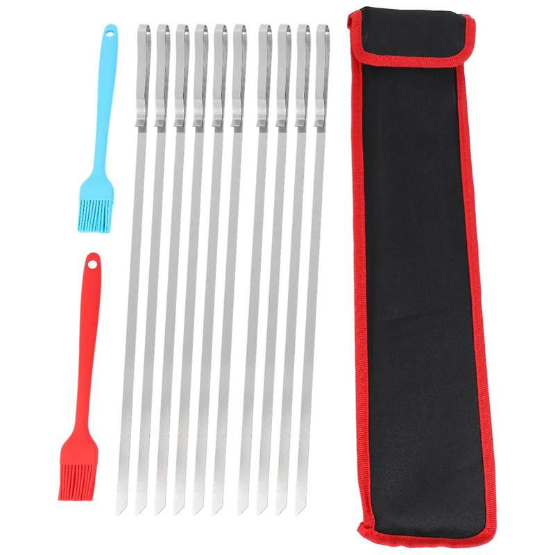 Barbecue Skewers,17 Inch 10pcs Stainless Steel Flat Metal Bbq Kabob Skewer, Kebabs Can Be Reused,co