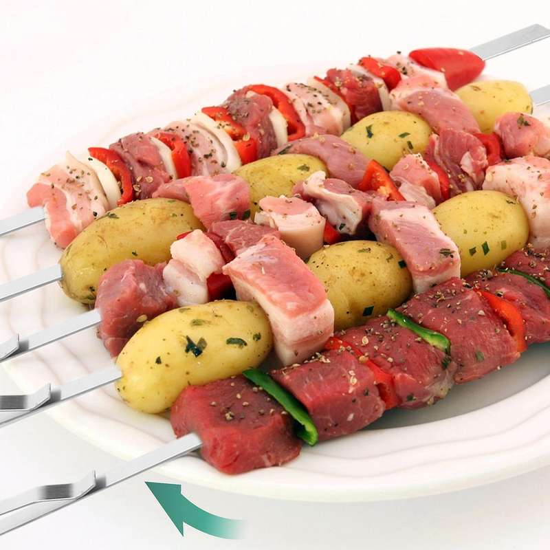 Barbecue Skewers,17 Inch 10pcs Stainless Steel Flat Metal Bbq Kabob Skewer, Kebabs Can Be Reused,co