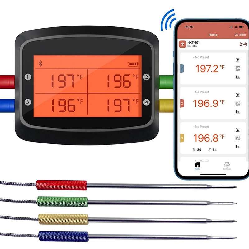 Barbecue Thermometer Bbq Grill Smoker Meat Temperature Meter Wireless with 4 Probes Meat Cooking Tem
