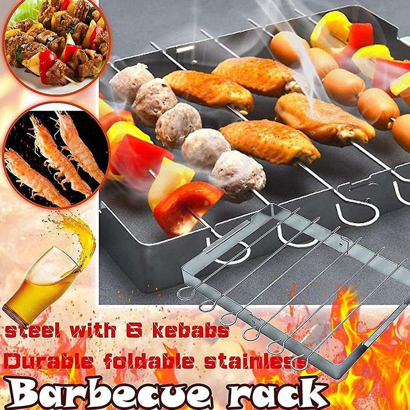 Barbecue Skewer Shish Kabob Set, Stainless Steel Foldable Shish Kabob Rack, BBQ Skewer Rack for Part