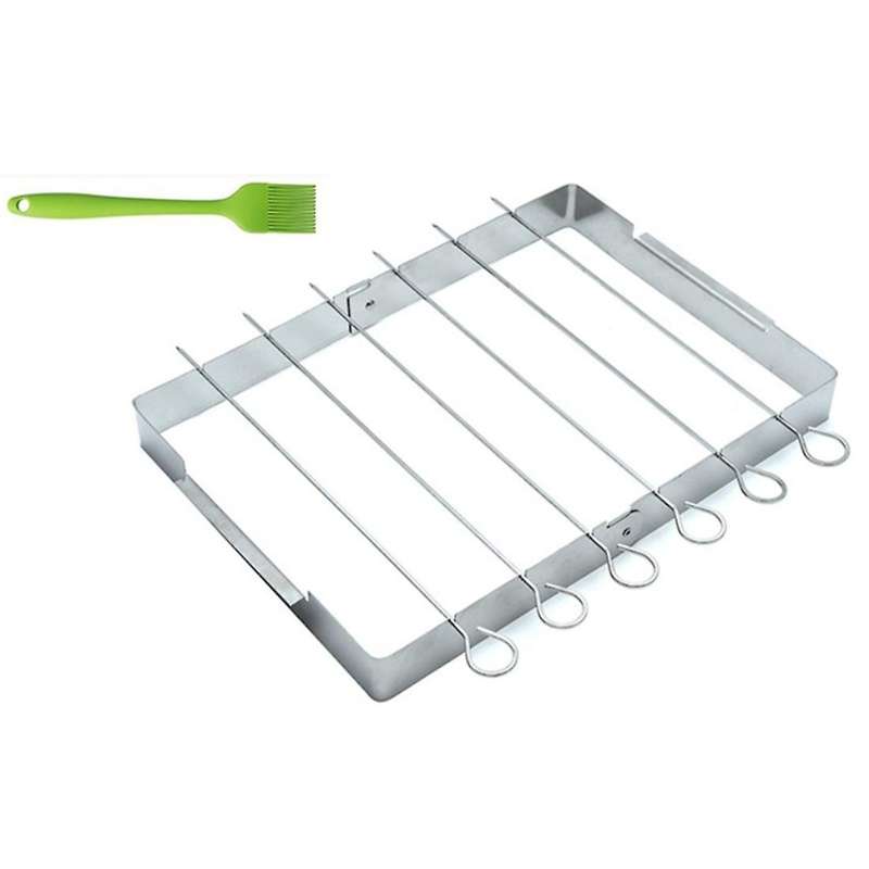 Barbecue Skewer Shish Kabob Set, Stainless Steel Foldable Shish Kabob Rack, BBQ Skewer Rack for Part