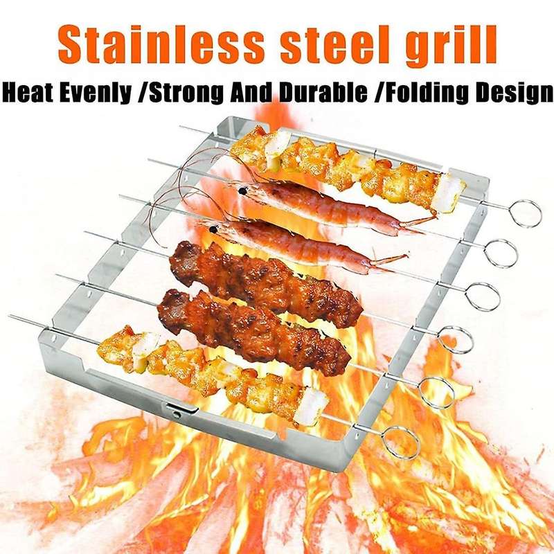 Barbecue Skewer Shish Kabob Set, Stainless Steel Foldable Shish Kabob Rack, BBQ Skewer Rack for Part