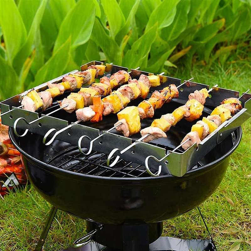 Barbecue Skewer Shish Kabob Set, Stainless Steel Foldable Shish Kabob Rack, BBQ Skewer Rack for Part
