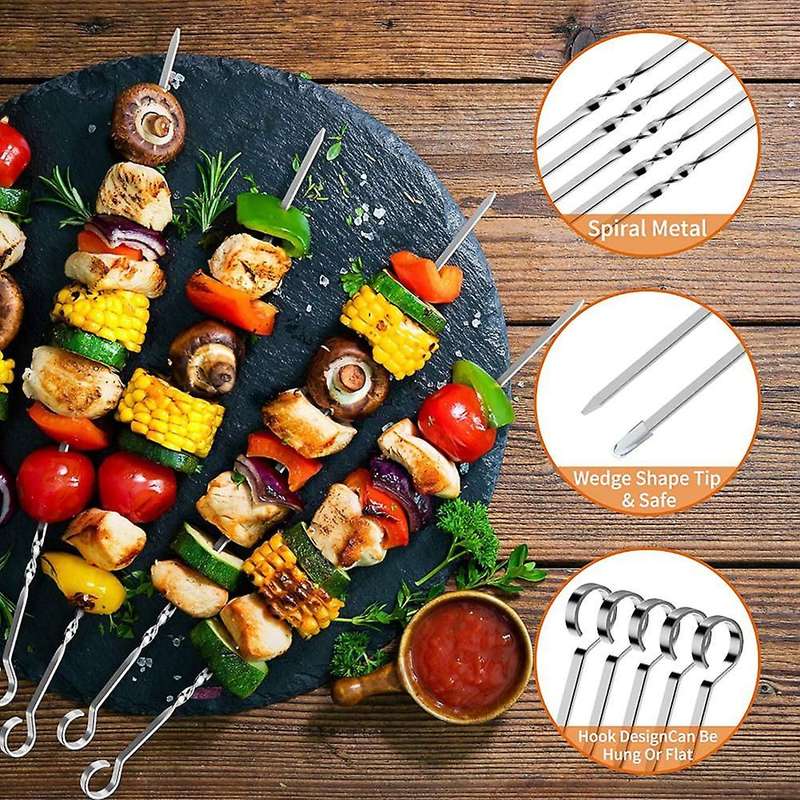 Barbecue Skewers Flat Metal BBQ Grill Skewer 16 Inch Stainless Steel Reusable Grilling Skewers Set f