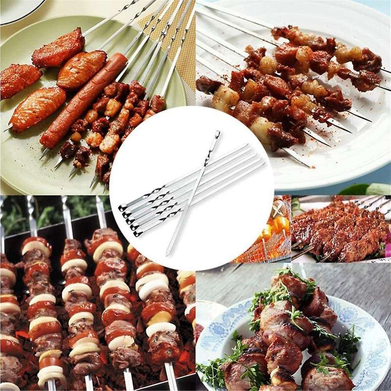 Barbecue Skewers Flat Metal BBQ Grill Skewer 16 Inch Stainless Steel Reusable Grilling Skewers Set f