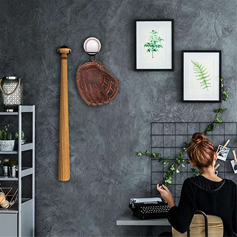 Baseball Bat Rack Storage Shelf Display Holder Multi-Use Wall Mounted Iron Art Space Saving Living R