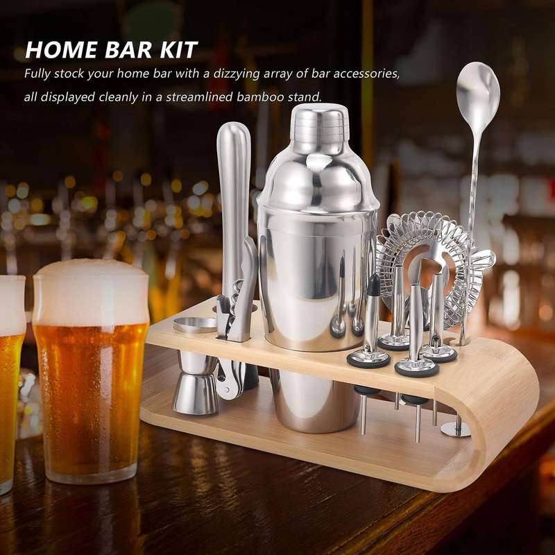 Bartender Kit, 12-Piece Cocktail Shaker Set, Home Bar Tool Kit with Stand, Cocktail Tools Stainless
