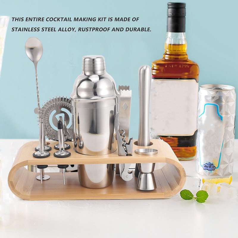 Bartender Kit, 12-Piece Cocktail Shaker Set, Home Bar Tool Kit with Stand, Cocktail Tools Stainless