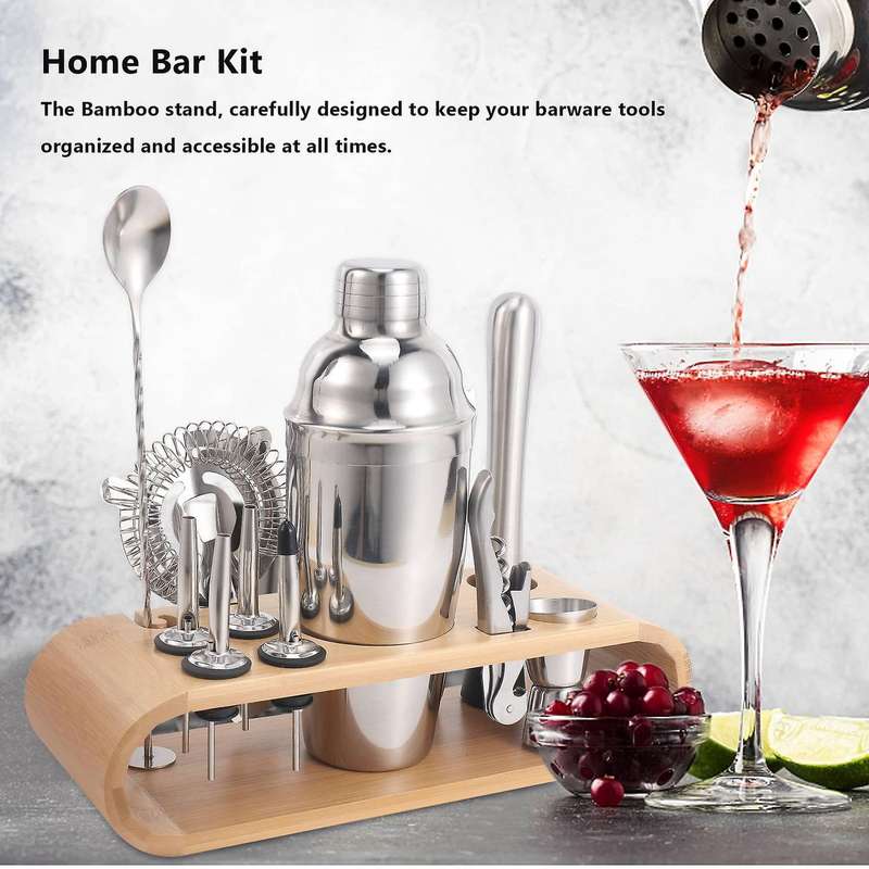 Bartender Kit, 12-Piece Cocktail Shaker Set, Home Bar Tool Kit with Stand, Cocktail Tools Stainless