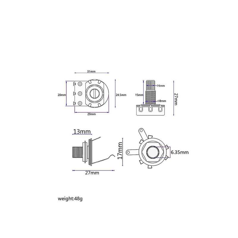 Bass Wiring Kit Tone Volume Control Harness A250k B250k Pots Socket Potentiometers for Jazz Accesso