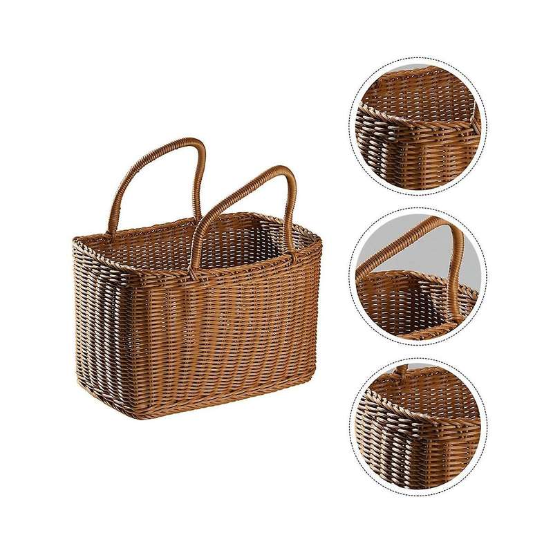 Basket Woven Wicker Baskets Picnic Handle Storage Rattan Market Flower Handles Straw Fruit Gift Shop
