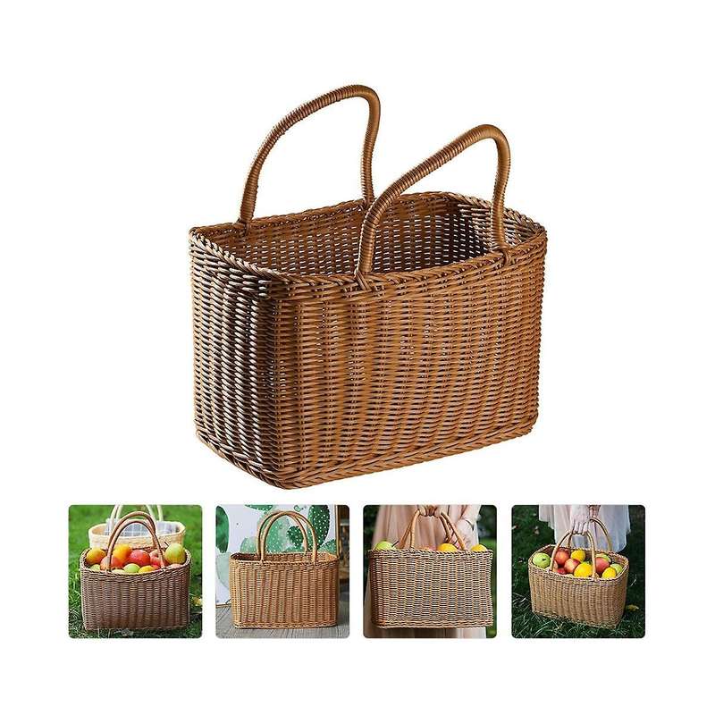 Basket Woven Wicker Baskets Picnic Handle Storage Rattan Market Flower Handles Straw Fruit Gift Shop