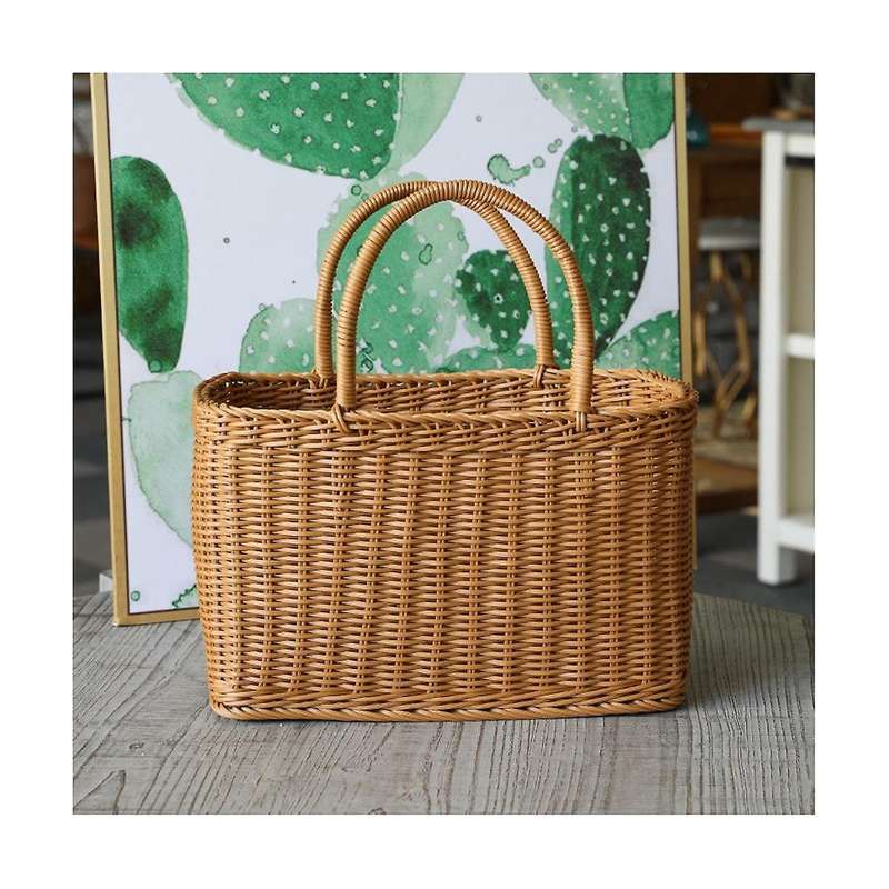 Basket Woven Wicker Baskets Picnic Handle Storage Rattan Market Flower Handles Straw Fruit Gift Shop