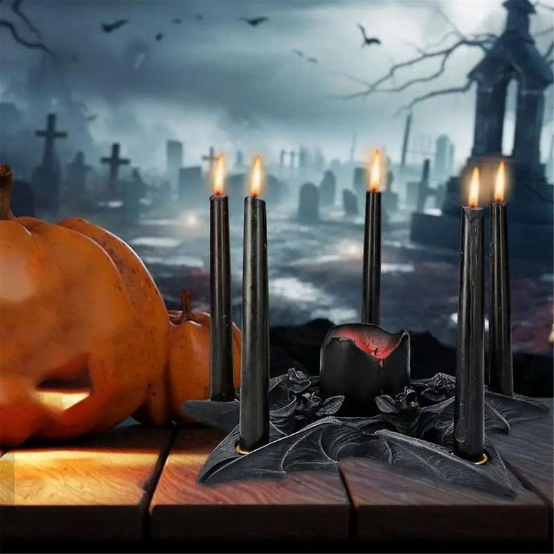 Bat Tealight Candle Holder Halloween Gothic Bat Candle Holder Black Resin Gothic Candlestick Holders