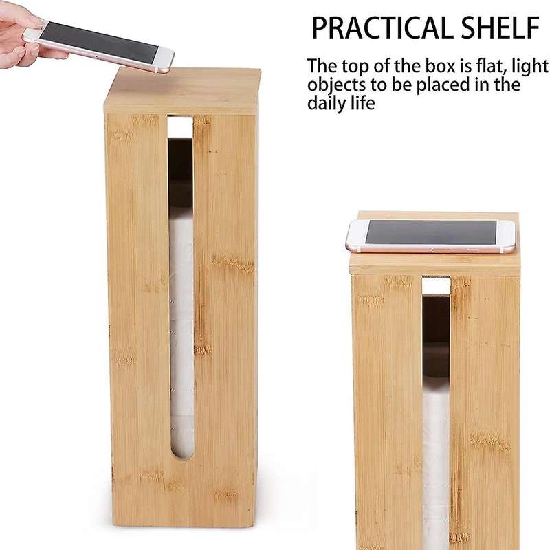 Bathroom Bamboo Toilet Paper Holder Spare Organizer, Vertical Free-Standing Organizer, Hold 4 Rolls