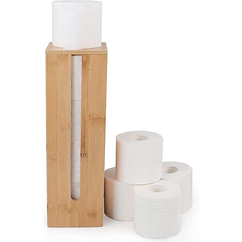Bathroom Bamboo Toilet Paper Holder Spare Organizer, Vertical Free-Standing Organizer, Hold 4 Rolls