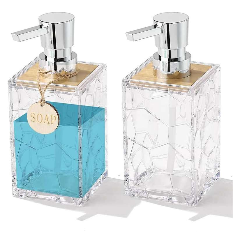 Bathroom Accessories Set with Tray Bamboo Soap Dispenser Toothbrush Holder Cotton Wab Box Acrylic Cl