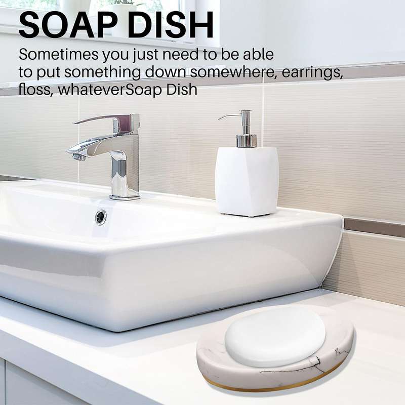 Bathroom Accessories Set, 5 Pieces Bath Ensemble, Bath Set Pattern Soap Dispenser Pump, Toothbrush