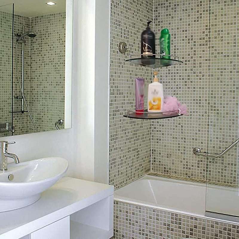 Bathroom Shelves, Bathroom Glass Corner Shelf ,tempered Glass Shelf for Storing Shower Gel/soap-b