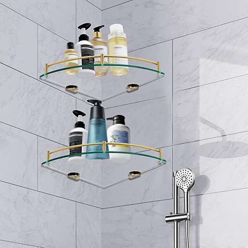 Bathroom Shelves, Bathroom Glass Corner Shelf ,tempered Glass Shelf for Storing Shower Gel/soap-b