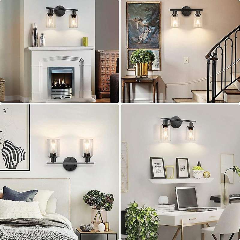 Bathroom Light Fixtures,2 Light Matte Black Vanity Light, Vintage Wall Sconces Lighting, Modern Bath