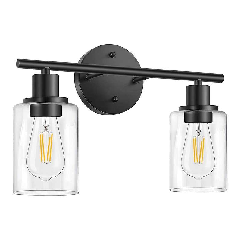 Bathroom Light Fixtures,2 Light Matte Black Vanity Light, Vintage Wall Sconces Lighting, Modern Bath